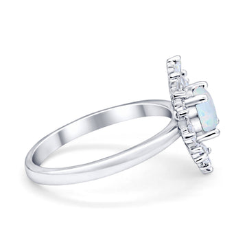 Halo Floral Style Vintage Wedding Ring Lab Created White Opal 925 Sterling Silver